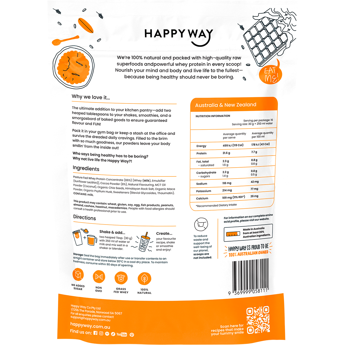 Happy Way - Whey Protein Powder Chocolate 500g