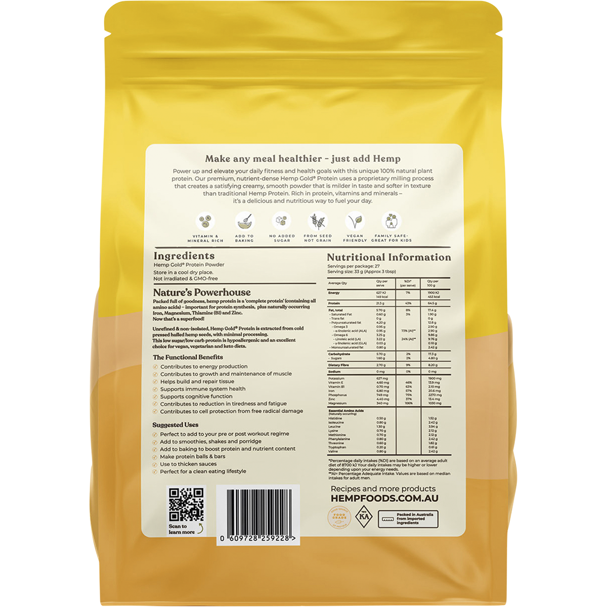 Hemp Foods Australia - Organic Hemp Gold Protein 900g