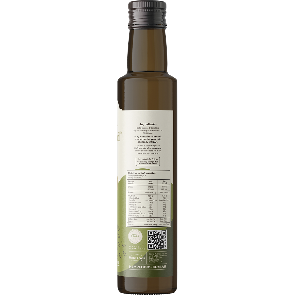 Hemp Foods Australia - Organic Hemp Gold Seed Oil 250ml