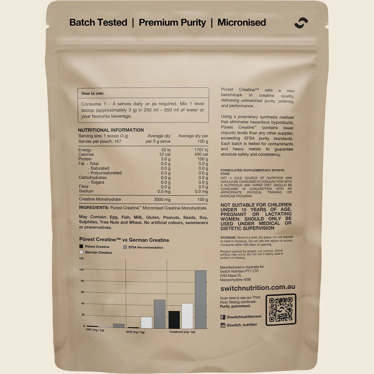Switch Nutrition - Purest® Creatine Monohydrate 500g