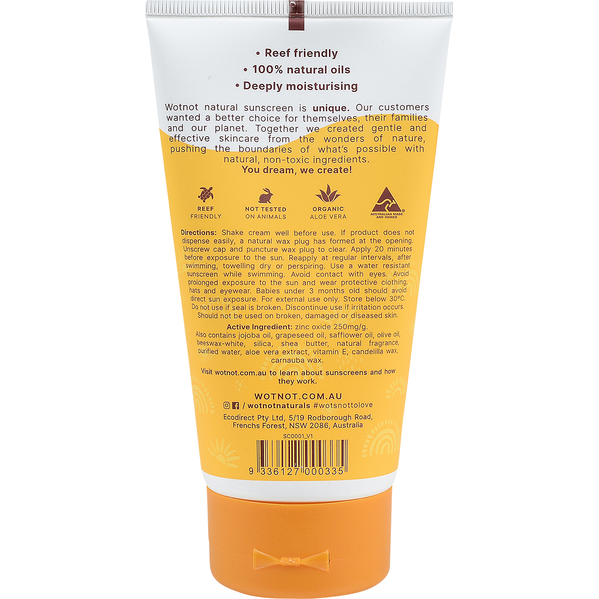 Wotnot - Natural Sunscreen SPF 30 Suitable For Sensitive Skin 150g