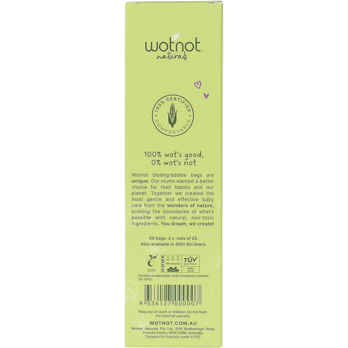 Wotnot - Biodegradable Nappy Bags 100% Compostable 50pk