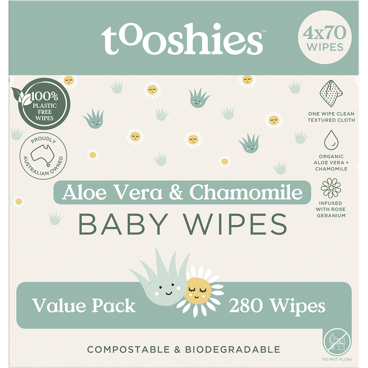 Tooshie by Toms - Eco Wipes Value Pack Aloe Vera & Chamomile 4x70pk