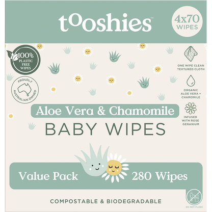 Tooshie by Toms - Eco Wipes Value Pack Aloe Vera & Chamomile 4x70pk