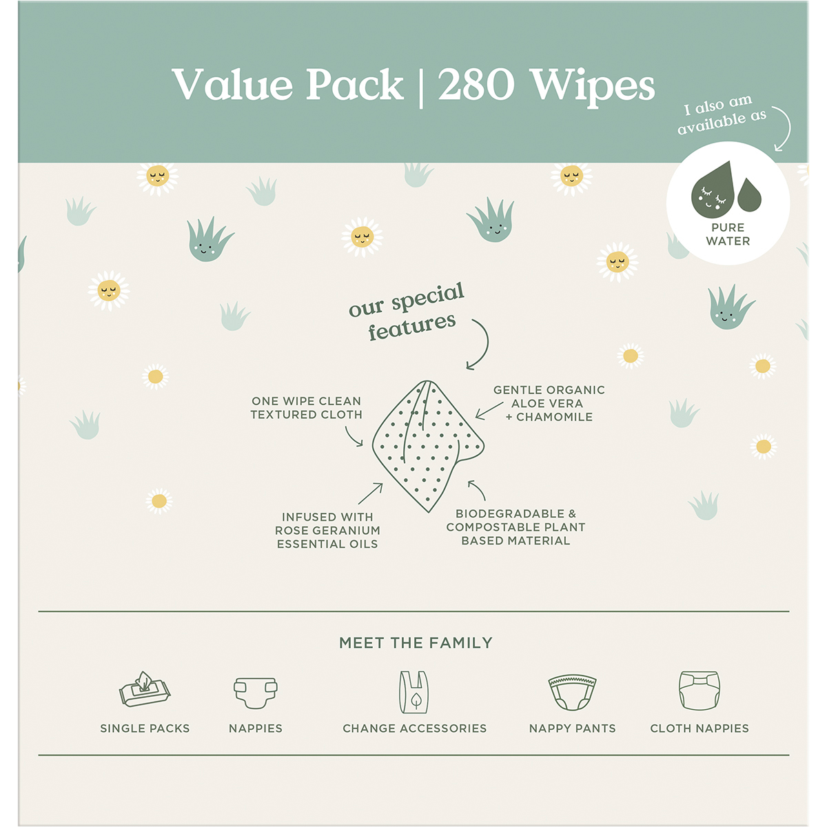 Tooshie by Toms - Eco Wipes Value Pack Aloe Vera & Chamomile 4x70pk