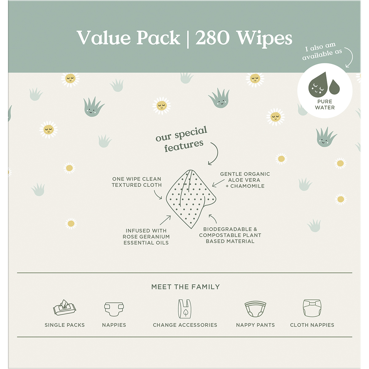 Tooshie by Toms - Eco Wipes Value Pack Aloe Vera & Chamomile 4x70pk