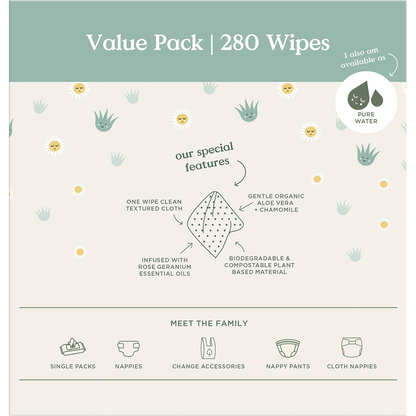 Tooshie by Toms - Eco Wipes Value Pack Aloe Vera & Chamomile 4x70pk