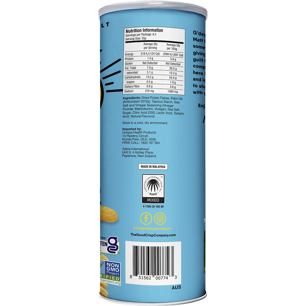 The Good Crisp Co. - Potato Crisps Sea Salt & Vinegar 160g