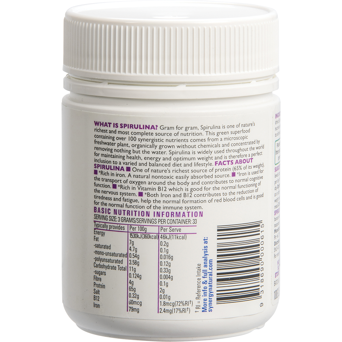 Synergy Natural - Spirulina Powder 100g