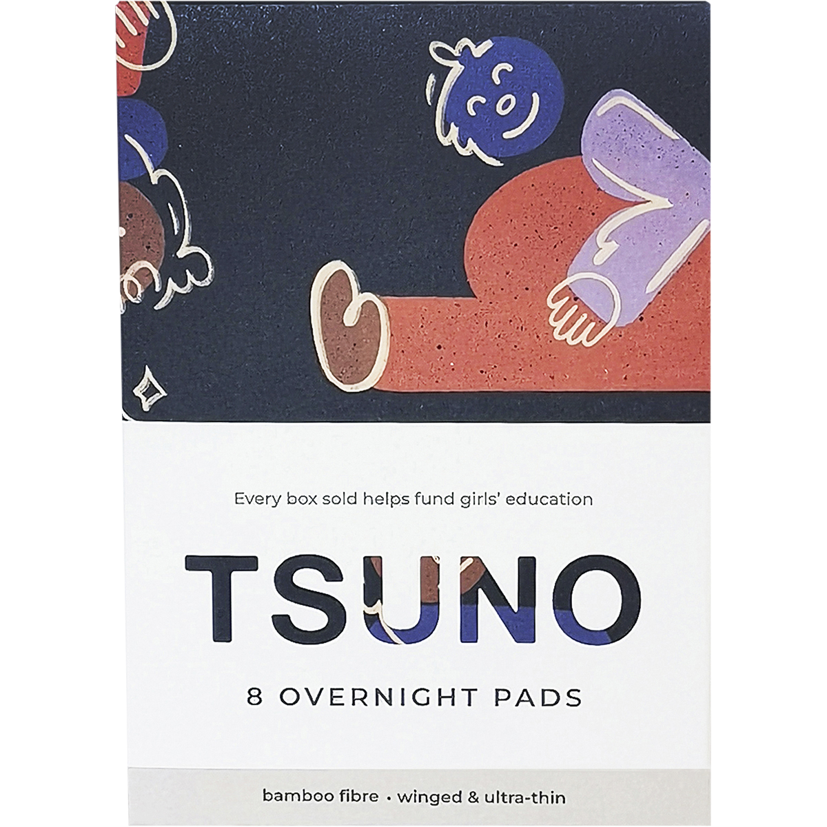 Tsuno - Natural Bamboo Pads Overnight Winged & Ultra Thin 8pk