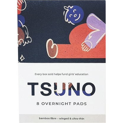 Tsuno - Natural Bamboo Pads Overnight Winged & Ultra Thin 8pk