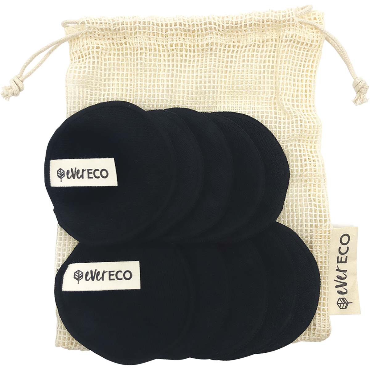 Ever Eco - Reusable Bamboo Makeup Removal Pads Black with Wash Bag 10pk
