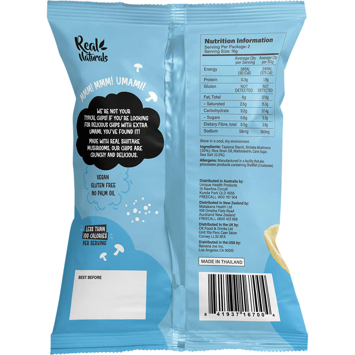 Real Naturals - Shiitake Mushroom Chips Sea Salt 32g
