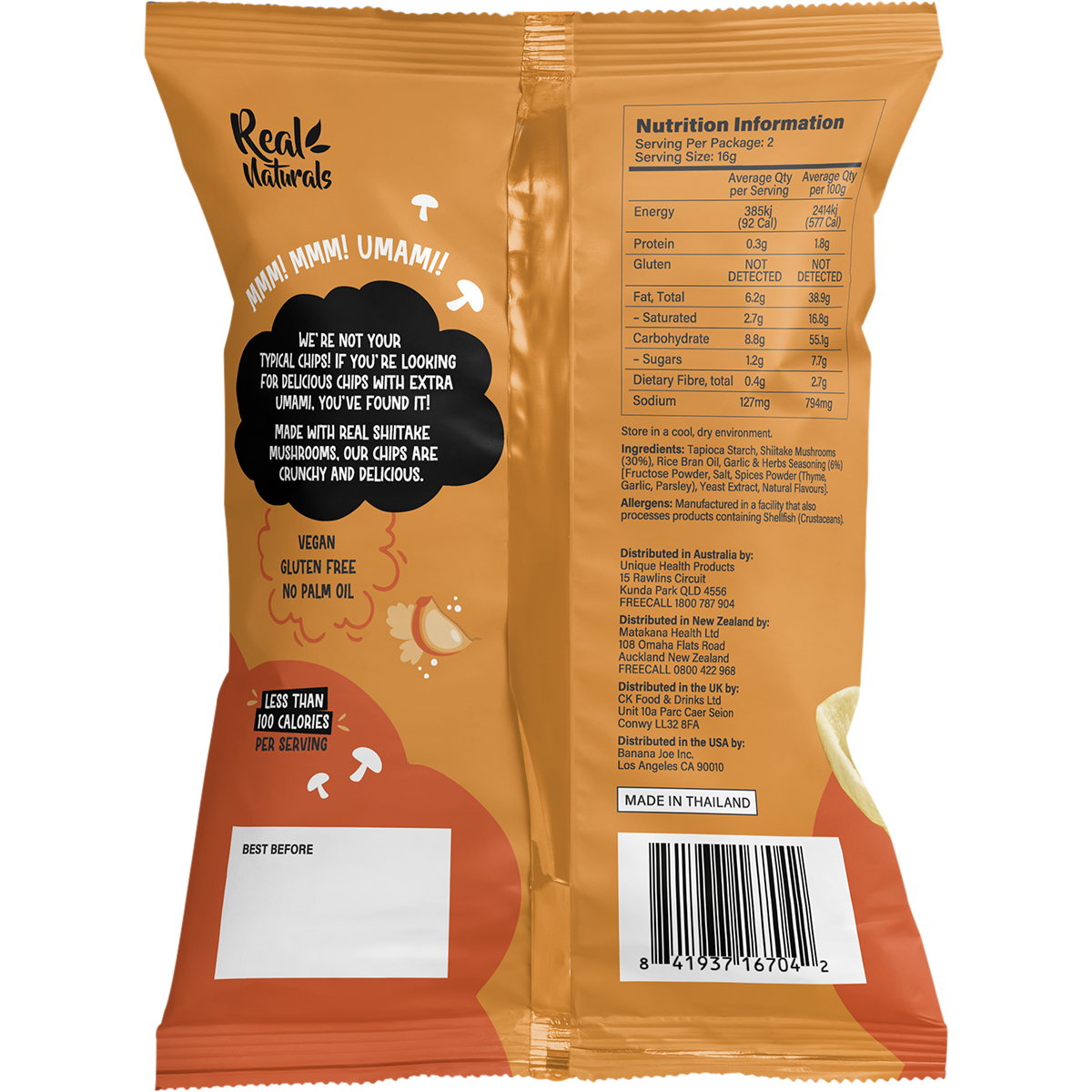 Real Naturals - Shiitake Mushroom Chips Garlic & Herb 32g