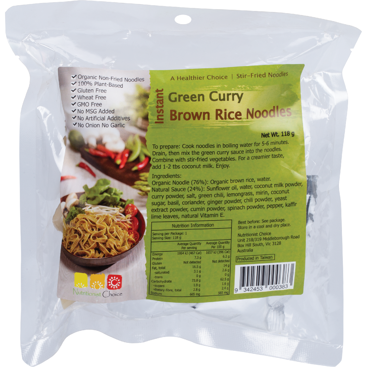 Nutritionist Choice - Instant Green Curry Brown Rice Noodle Kit 118g