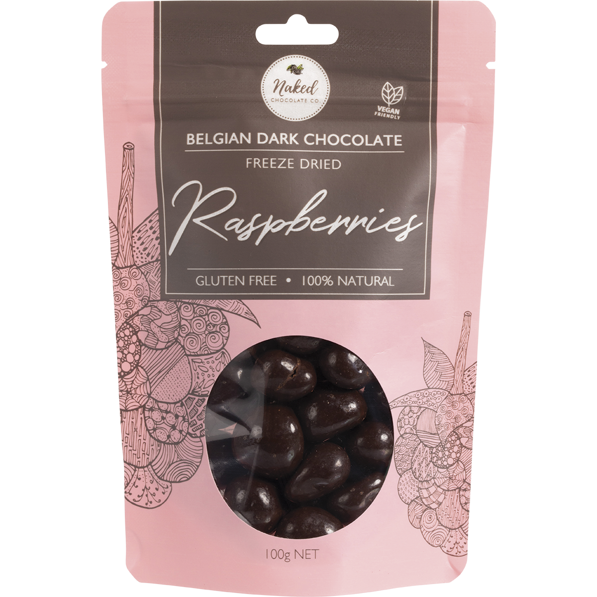 Naked Chocolate Co - Freeze Dried Raspberries Dark Chocolate 100g