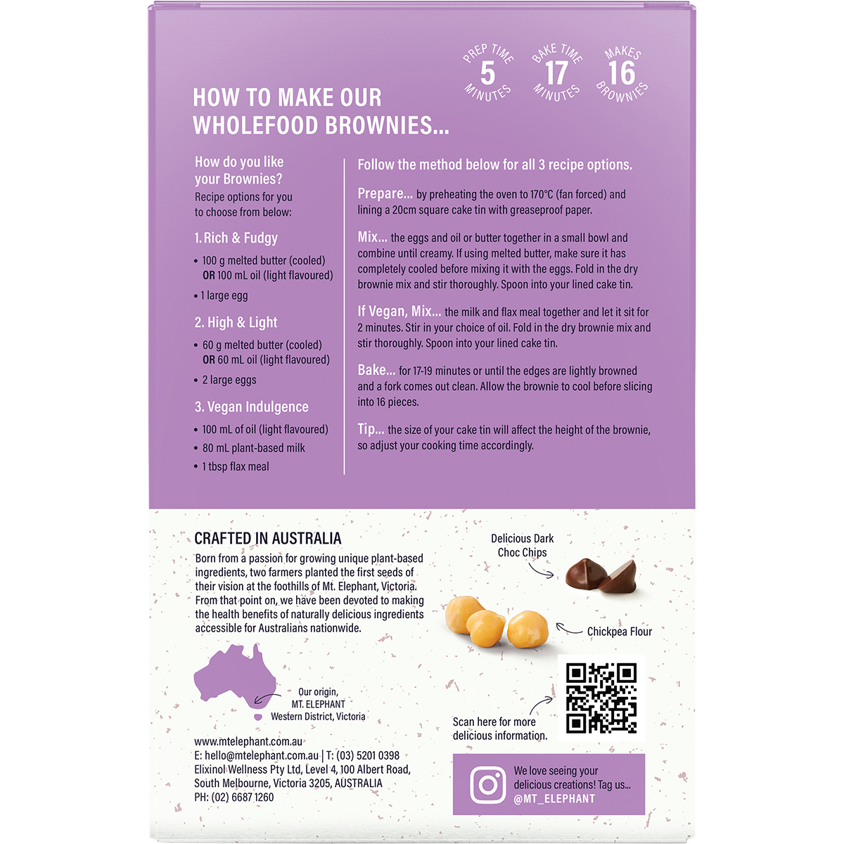 Mt. Elephant - Wholefood Brownie Mix Choc Chunk 350g