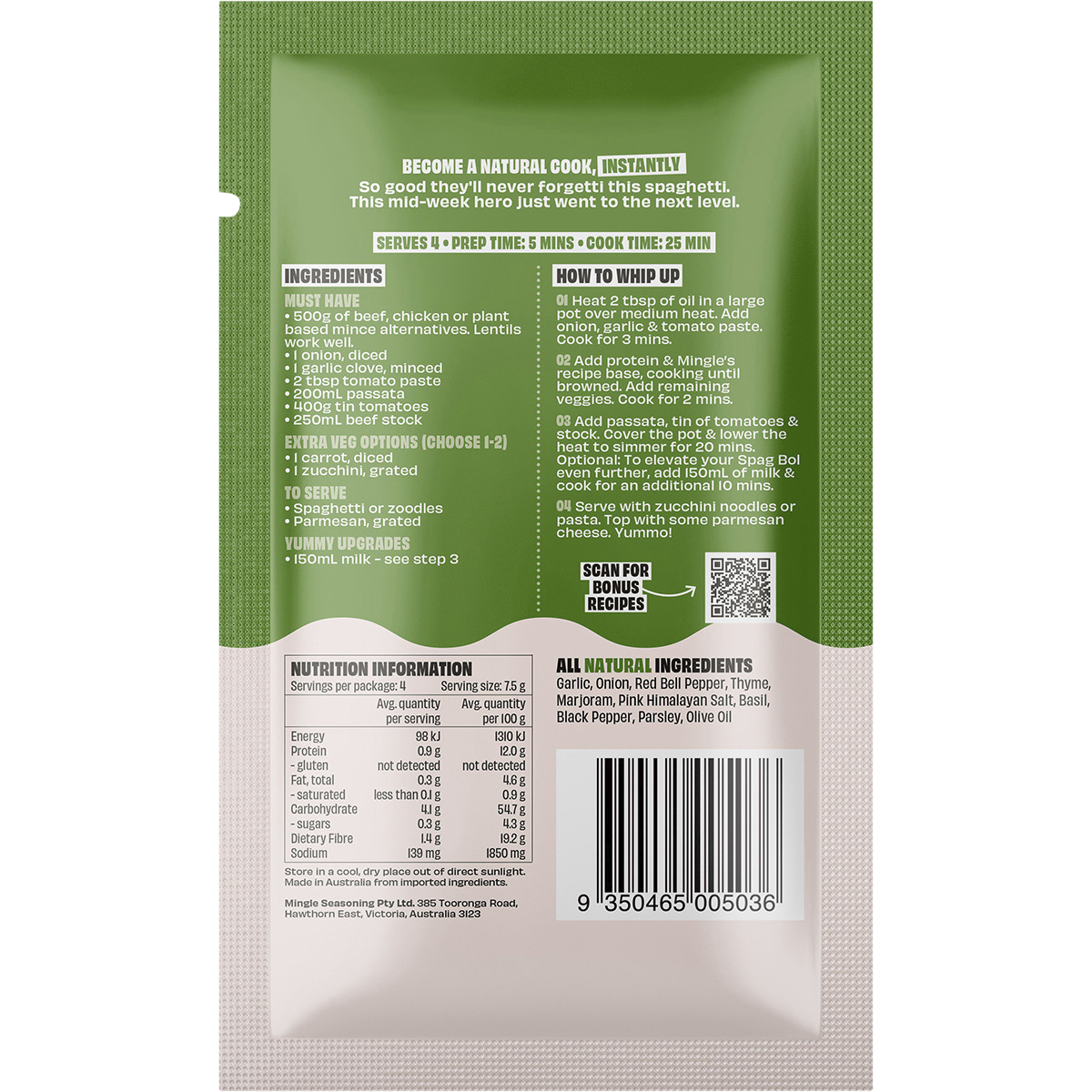 Mingle - Spag Bol Speedy-Style All Natural Recipe Base 30g