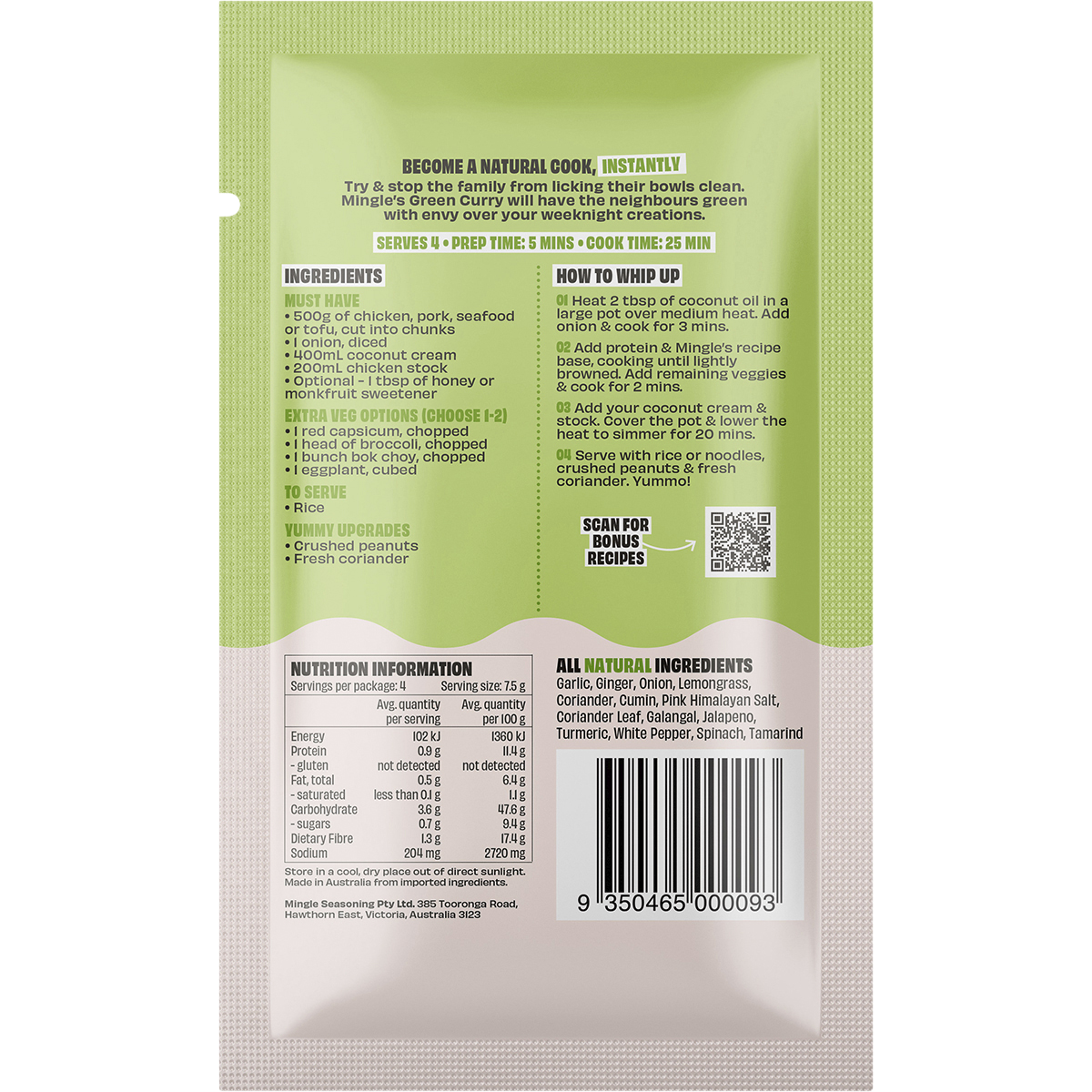 Mingle - Green Curry All Natural Recipe Base 30g