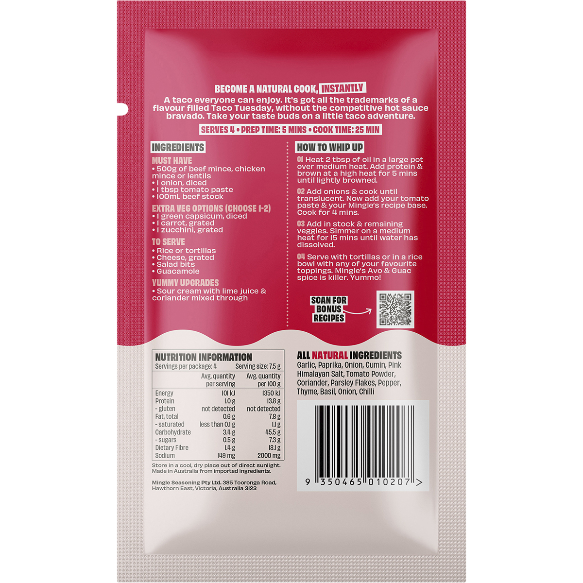 Mingle - Mellow Taco All Natural Recipe Base 30g