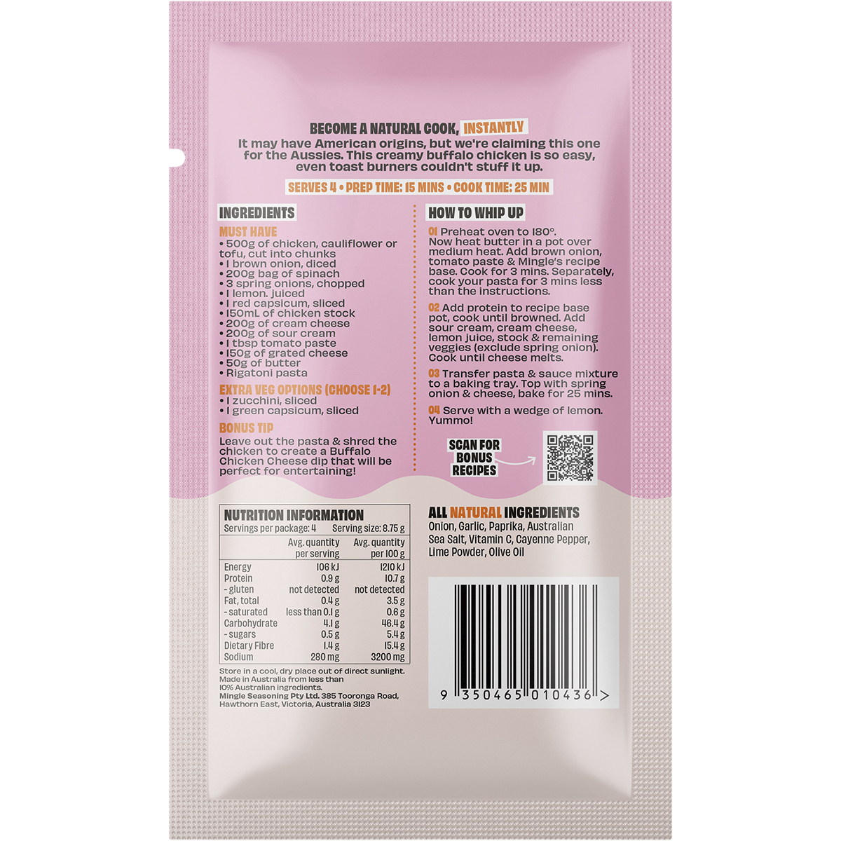 Mingle - Buffalo Chicken Bake All Natural Recipe Base 35g