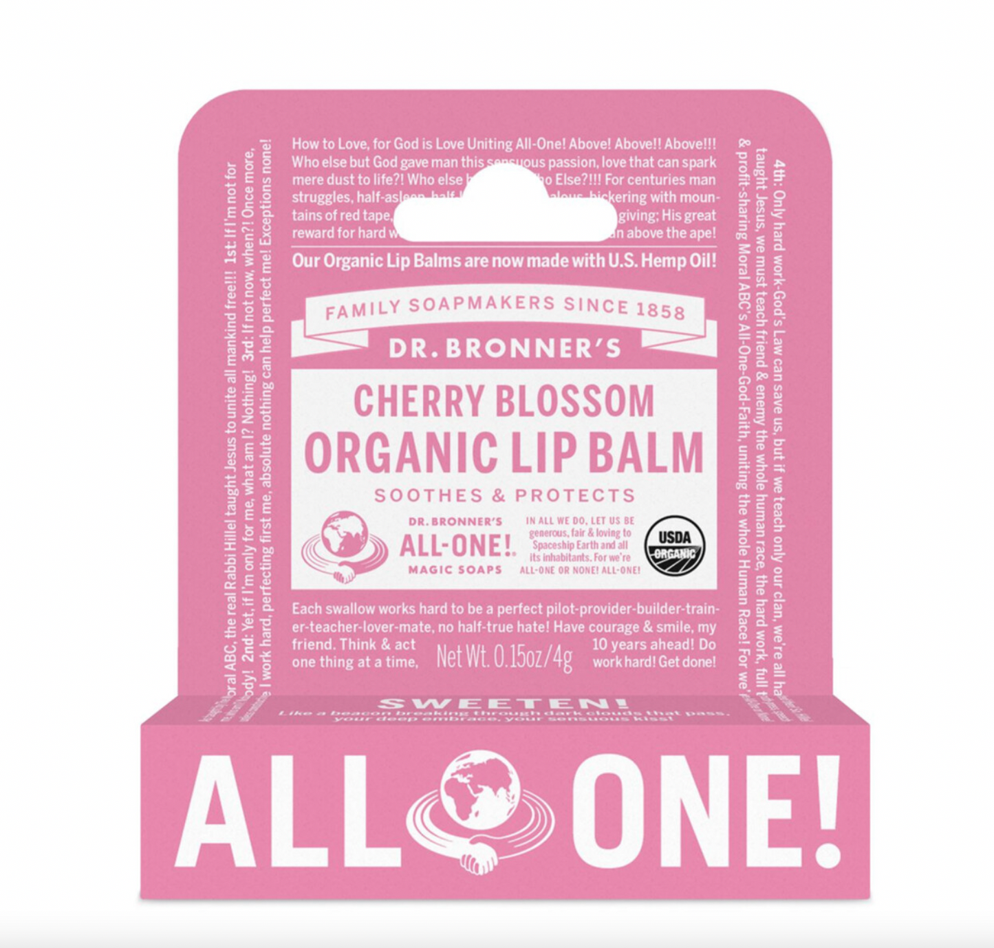 Dr Bronners - Cherry Blossom Lip Balm Hang Sell 4g 4g