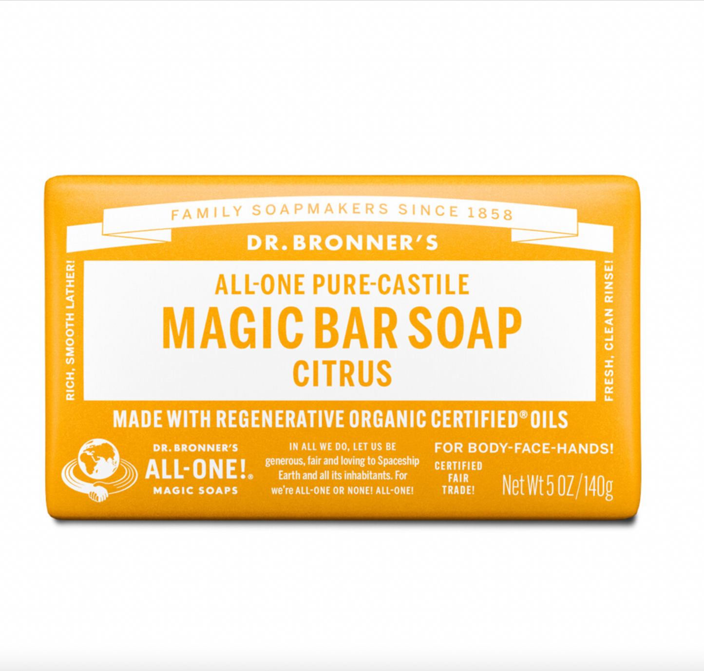 Dr Bronners - Citrus Orange Pure-Castile Magic Bar Soap 140g