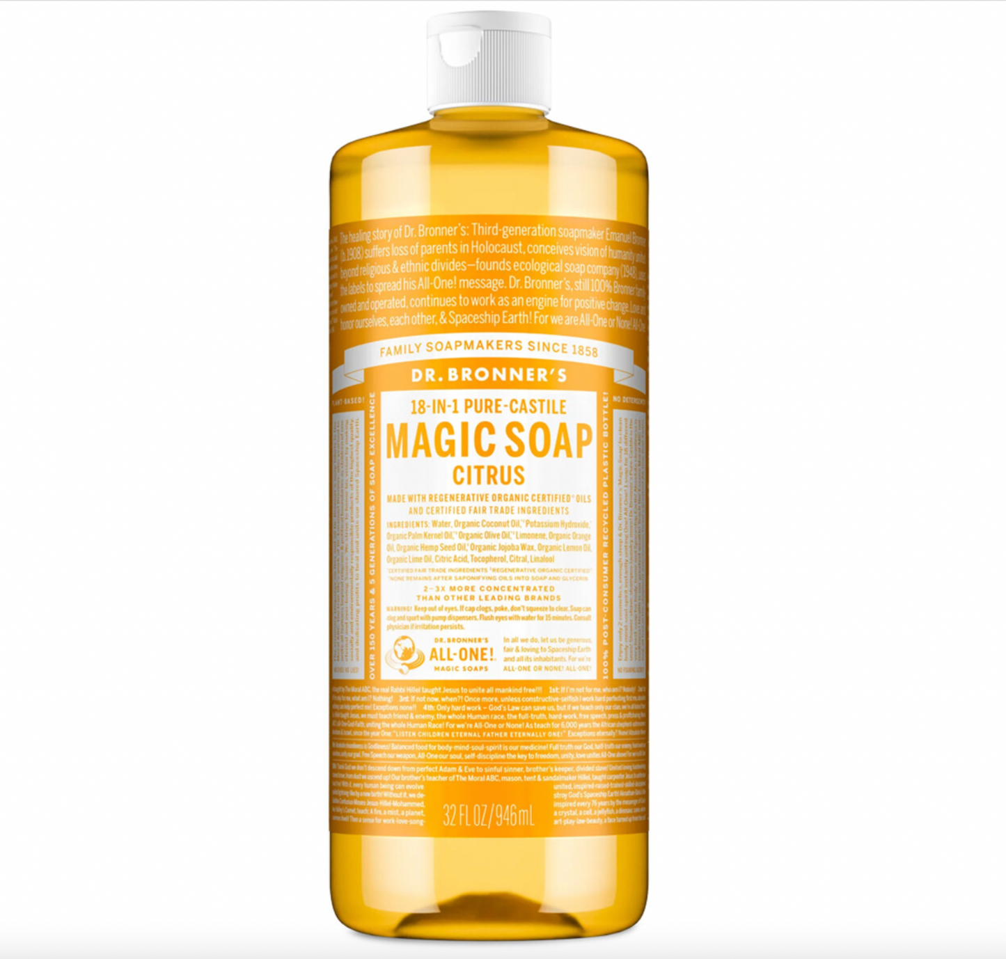 Dr Bronners - Citrus Orange Pure-Castile Magic Liquid Soap 946ml