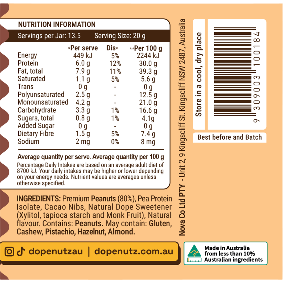 Dope Nutz - Peanut Butter Choc Crunch 325g