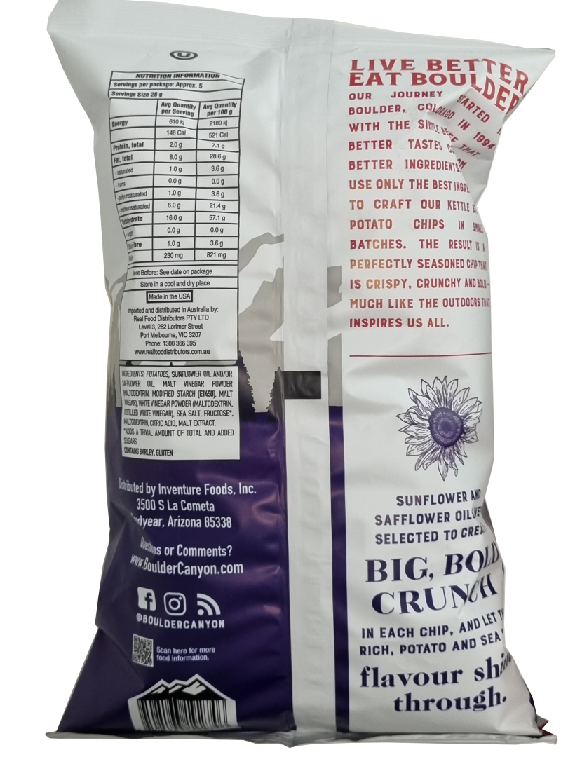 Boulder Canyon - Malt Vinegar & Sea Salt Potato Chips NEW BARCODE 141.8g