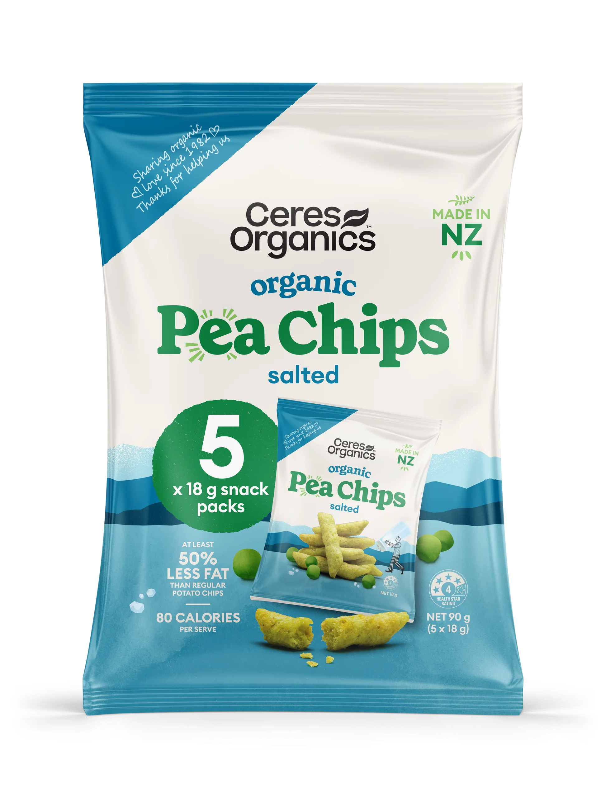 Ceres Organics - Organic Pea Chips Multipack 5pk, Salted 90g