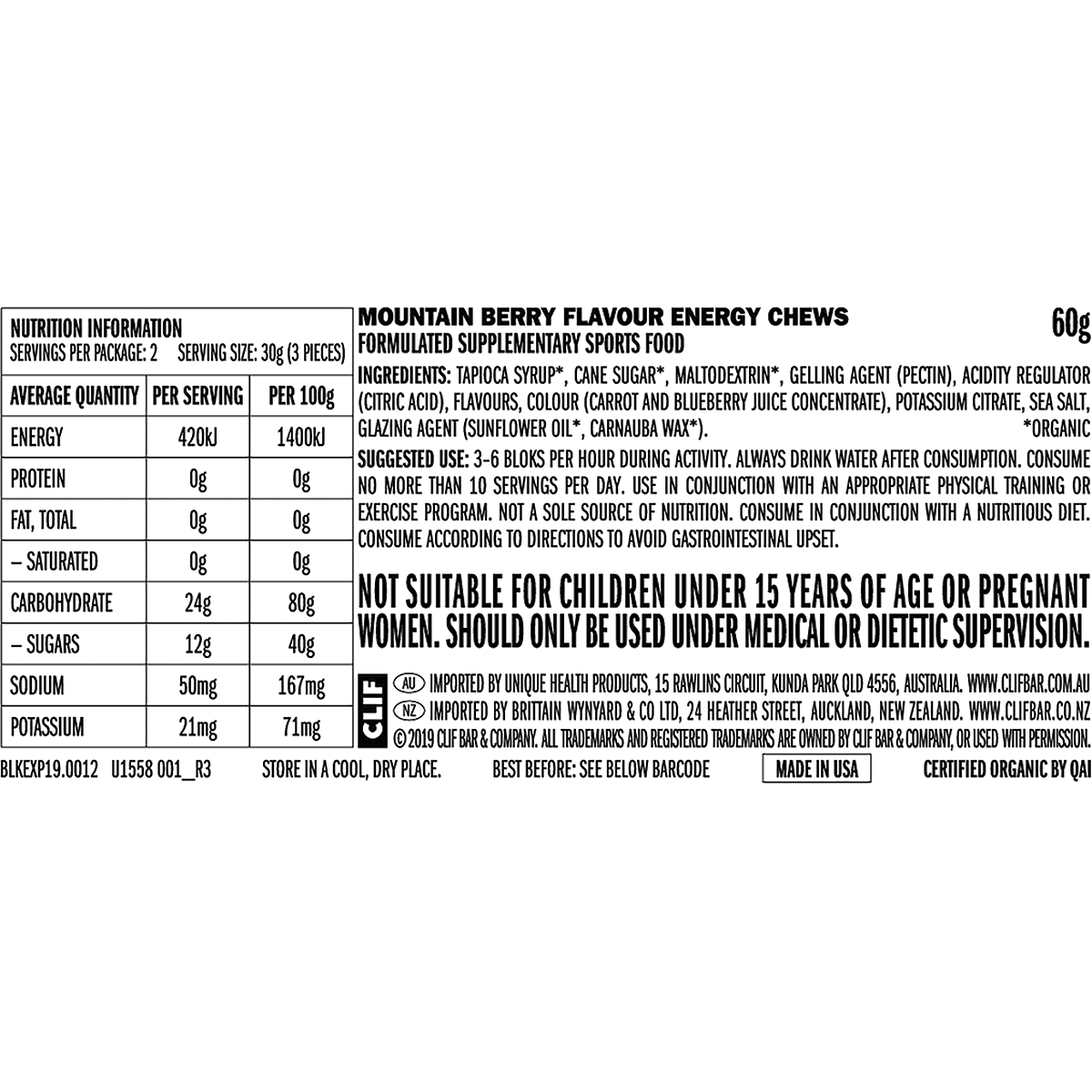 CLIF - Bloks Energy Chews Mountain Berry 60g