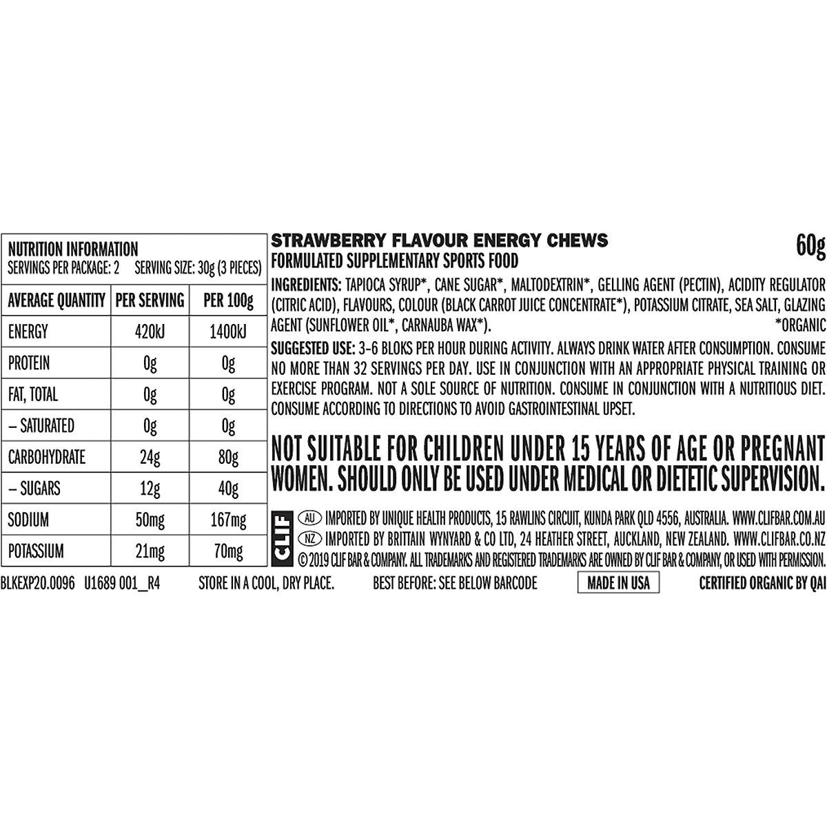 CLIF - Bloks Energy Chews Strawberry 60g