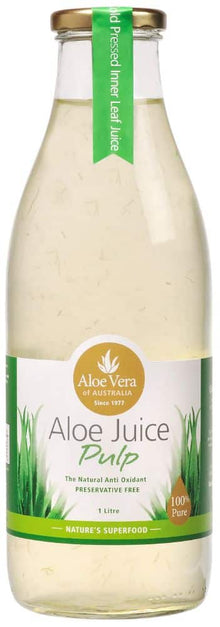 Aloe Vera of Australia - Aloe Juice Pulp 100% Pure Preservative Free (Glass) 1lt
