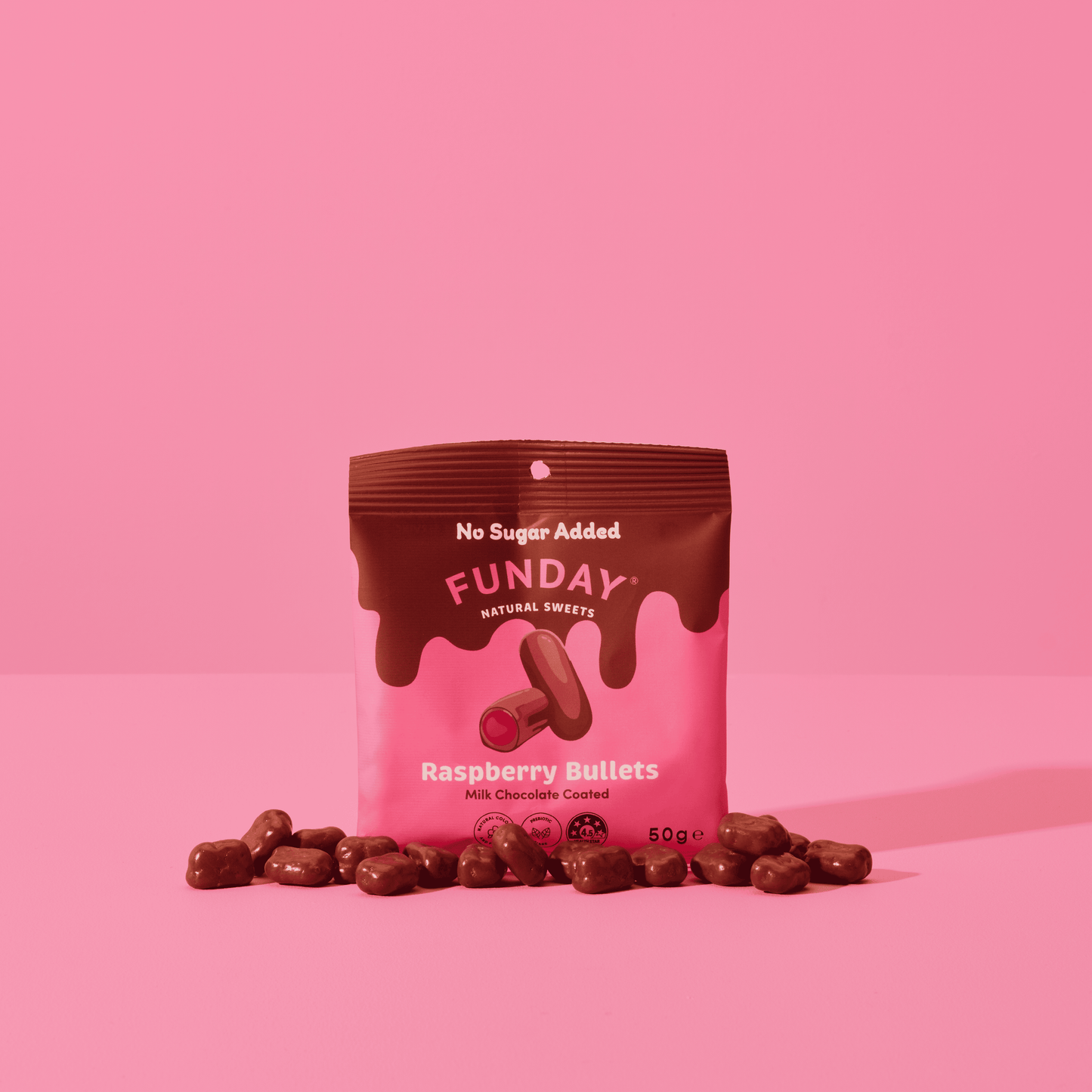 Funday Natural Sweets - Milk Chocolate Raspberry Bullets 50g