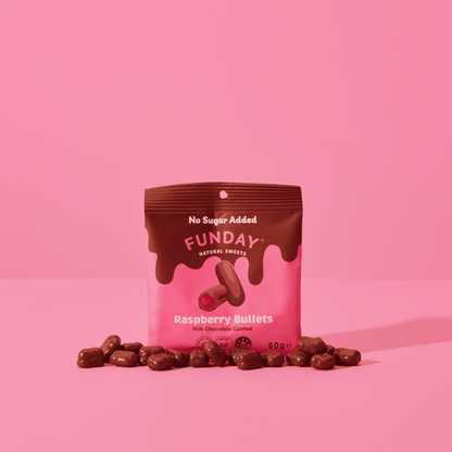 Funday Natural Sweets - Milk Chocolate Raspberry Bullets 50g