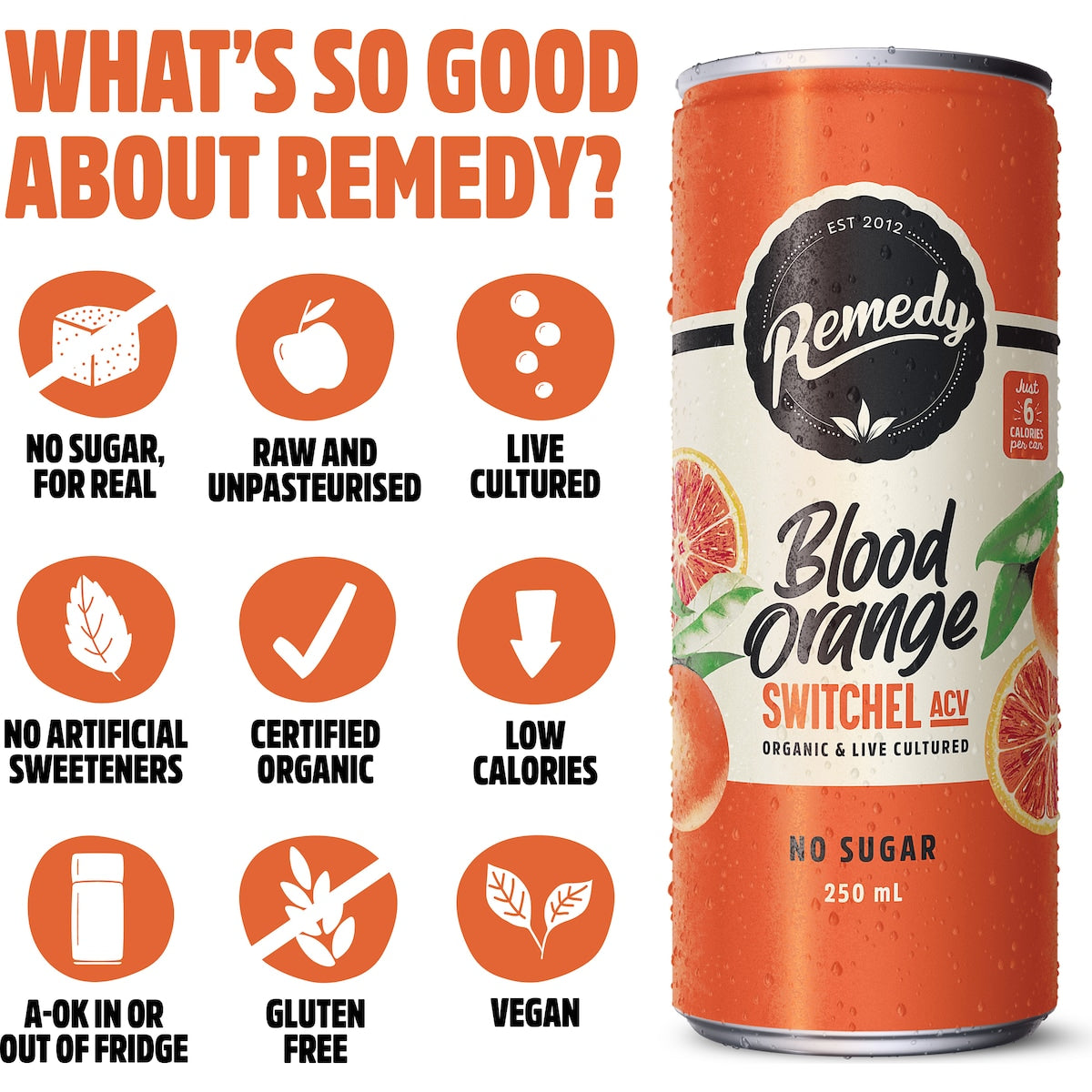 Remedy Kombucha - Switchel Blood Orange 4 x 250ml