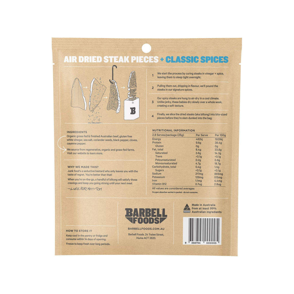Barbell Foods - Air Dried Steak Classic 70g