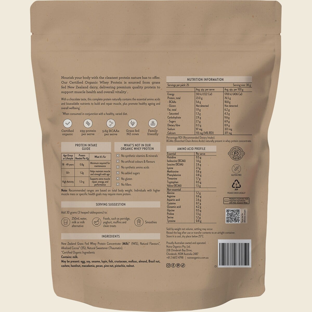 Nutra Naturals - Organic Whey Protein Chocolate 750g