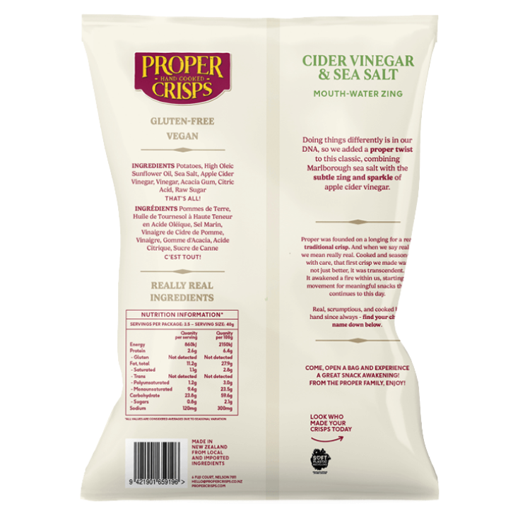 Proper Crisps - Cider Vinegar & Sea Salt 140g 140g