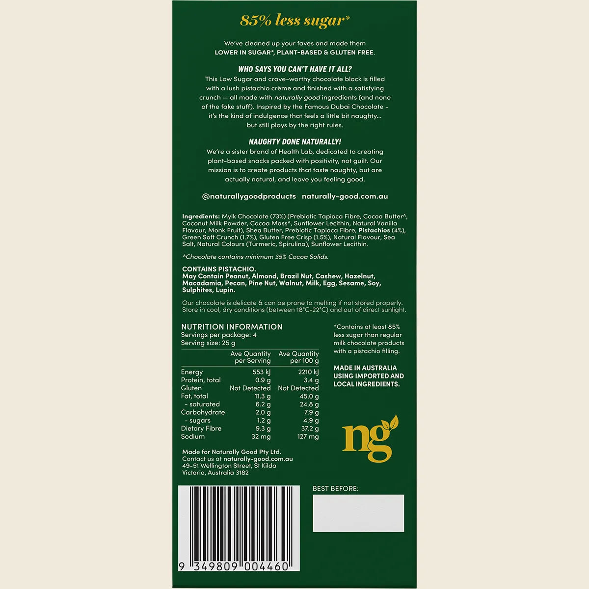 Naturally Good - Dubai Inspired Chocolate Block 100g