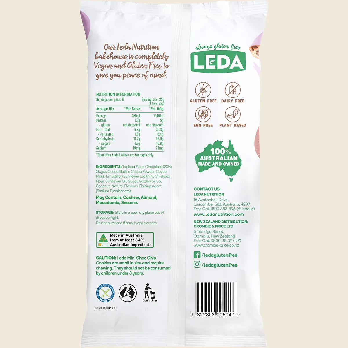 Leda - Mini Choc Chip Cookies 6 Pack 150g