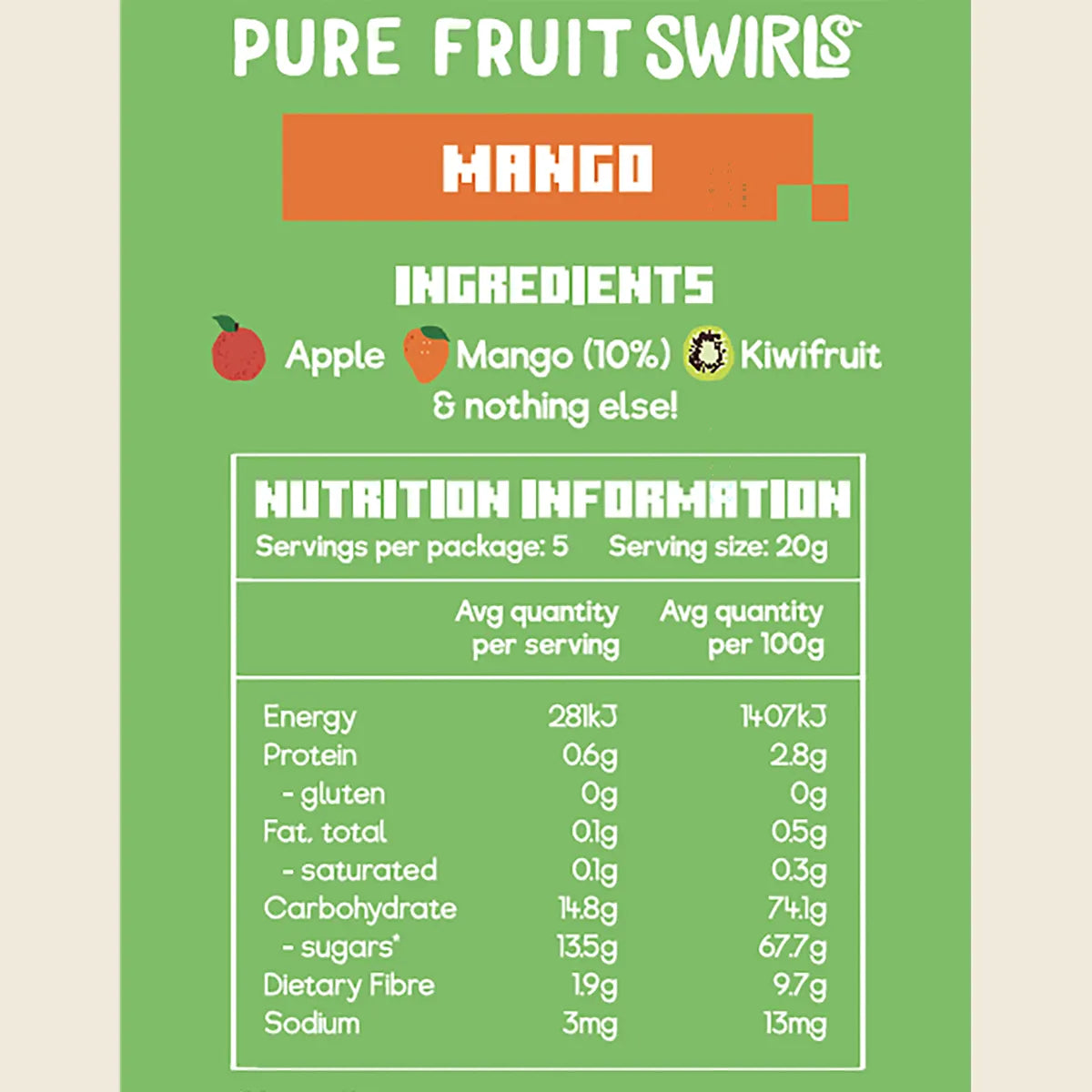 Nibblish - Pure Fruit Swirls Mango 100g