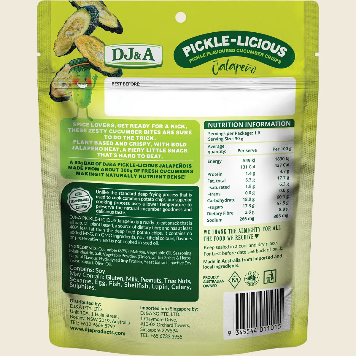 DJ&A - Pickle-Licious Pickle Flavoured Cucumber Jalapeno 50g