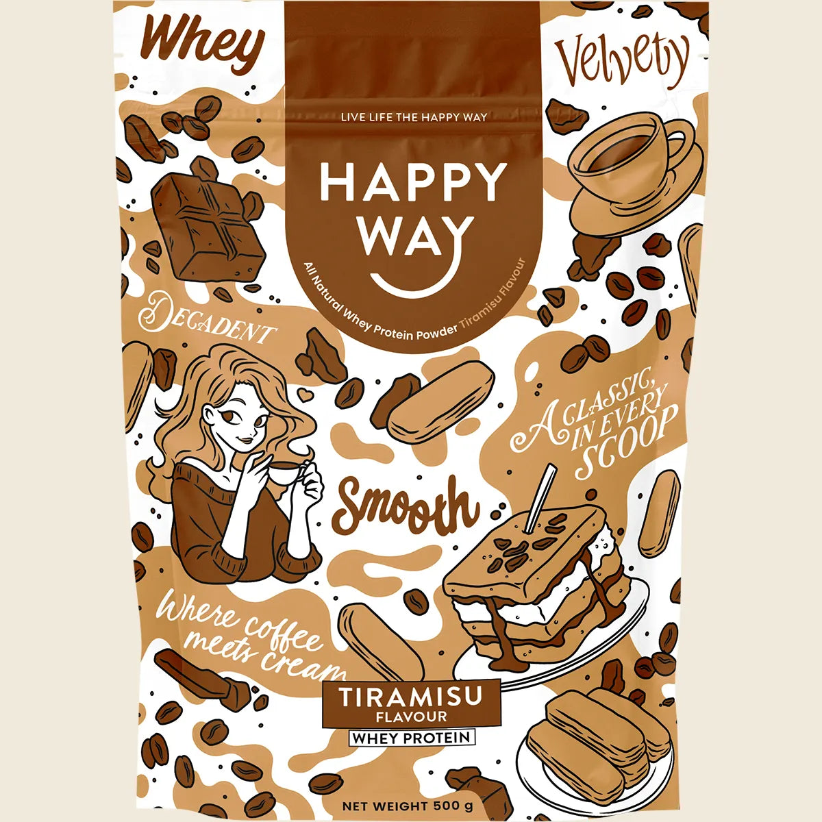 Happy Way - Whey Protein Powder Tiramisu 500g