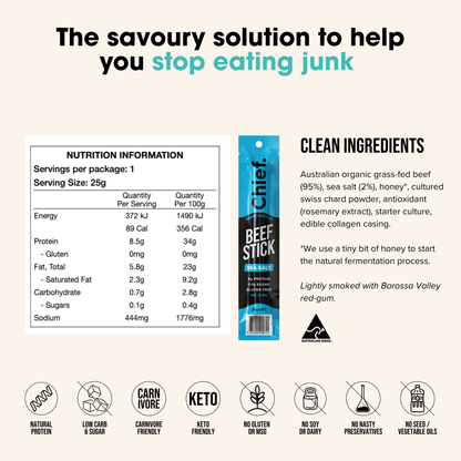 Chief Nutrition - Grass Fed Beef Stick - Sea Salt 25g