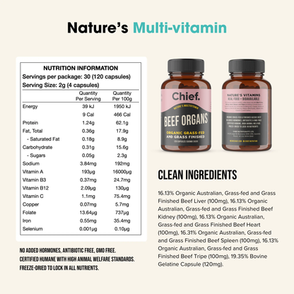 Chief Nutrition - Organic Beef Offal Multivitamin 120 Capsules