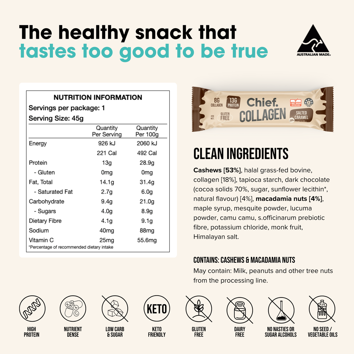 Chief Nutrition - Collagen Bar Choc Salted Caramel Bar 45g