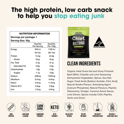 Chief Nutrition - Grass Fed Biltong - Mexican 30g