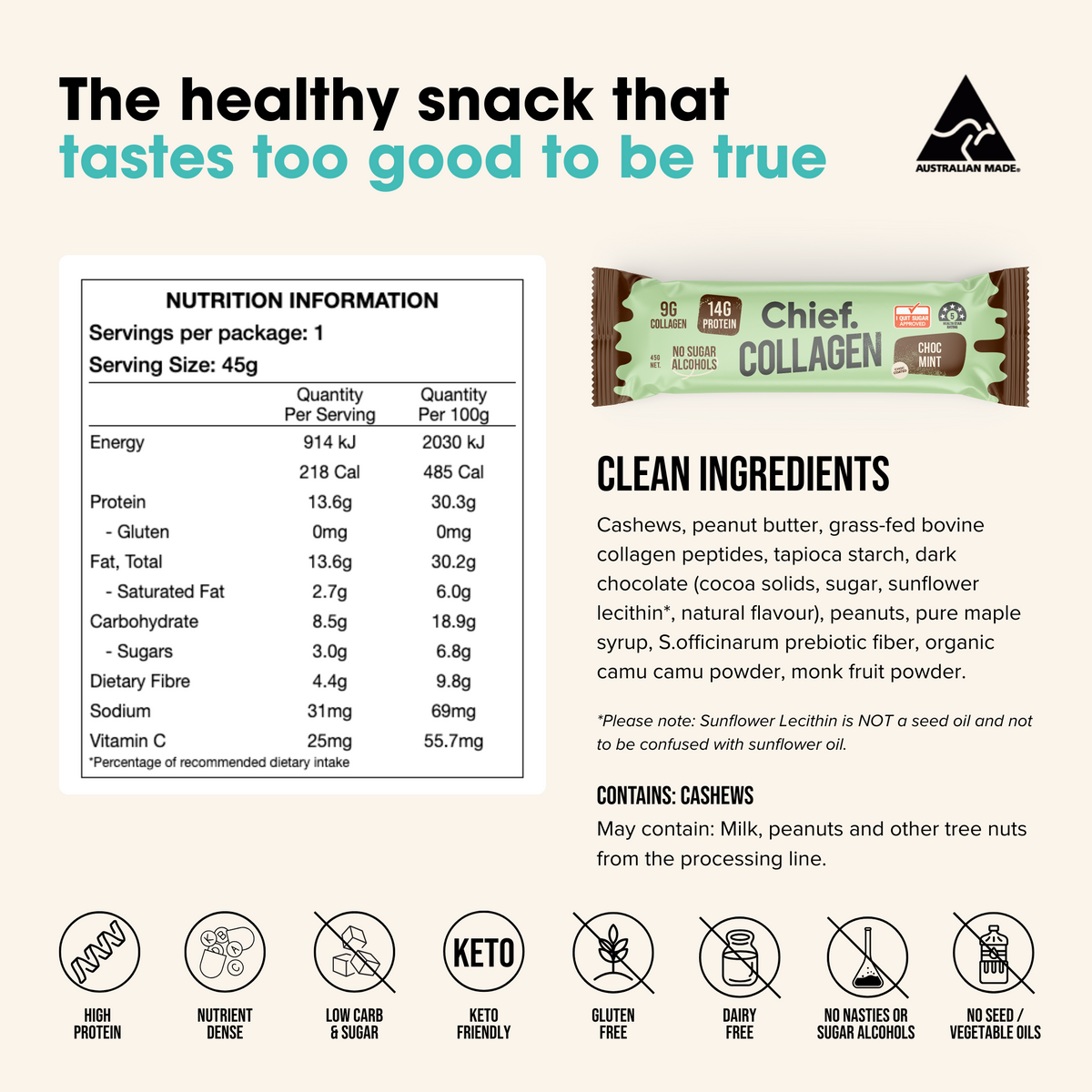 Chief Nutrition - Choc Mint Collagen Bar 45g